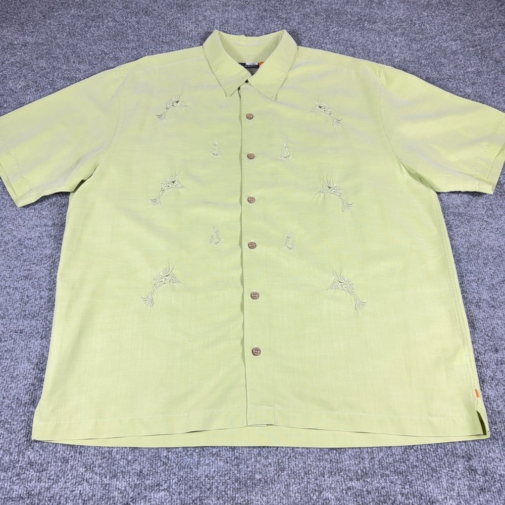 Quiksilver Silver Edition Mens XL Lime Green Embroidered Marlin Fishing Shirt